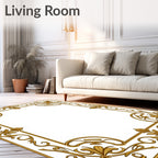 Ornate Gold Leaf Scroll Pattern Rug