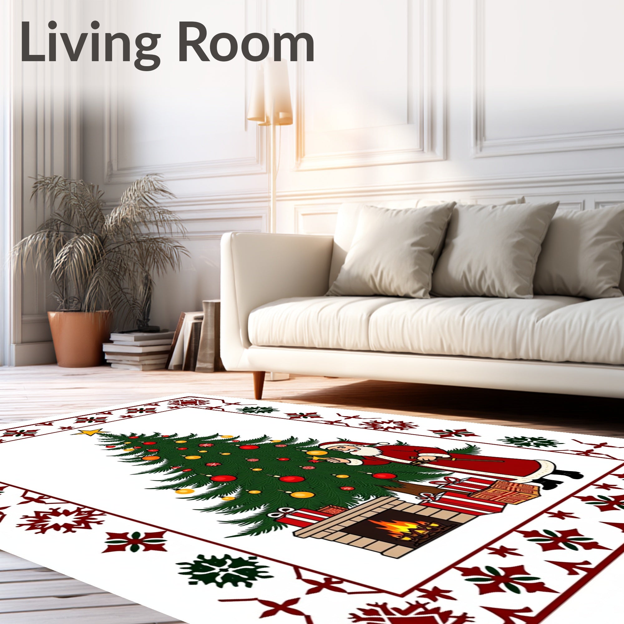 Festive Christmas Tree Santa Patterned Rug