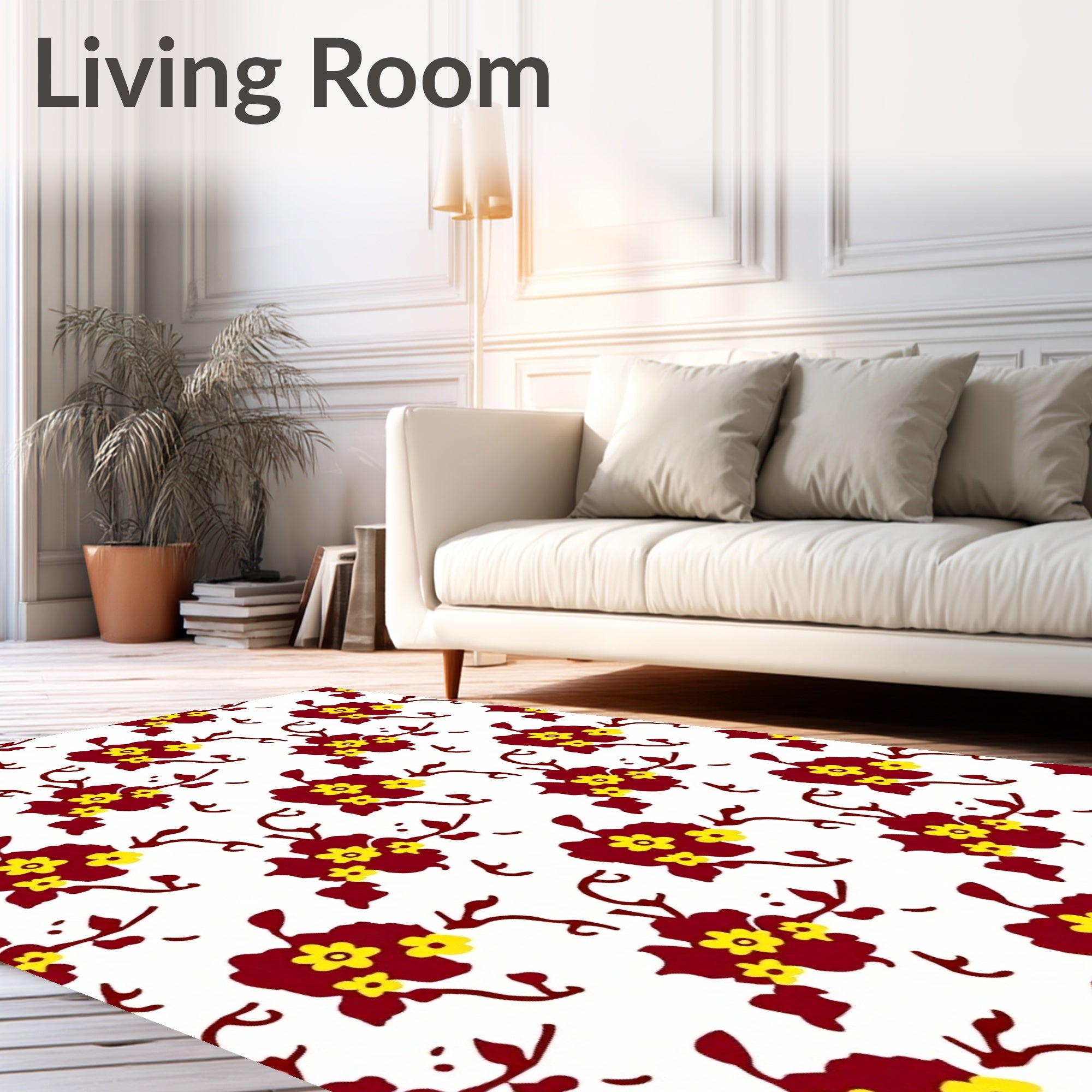 Red Floral Branch Pattern Design Rug