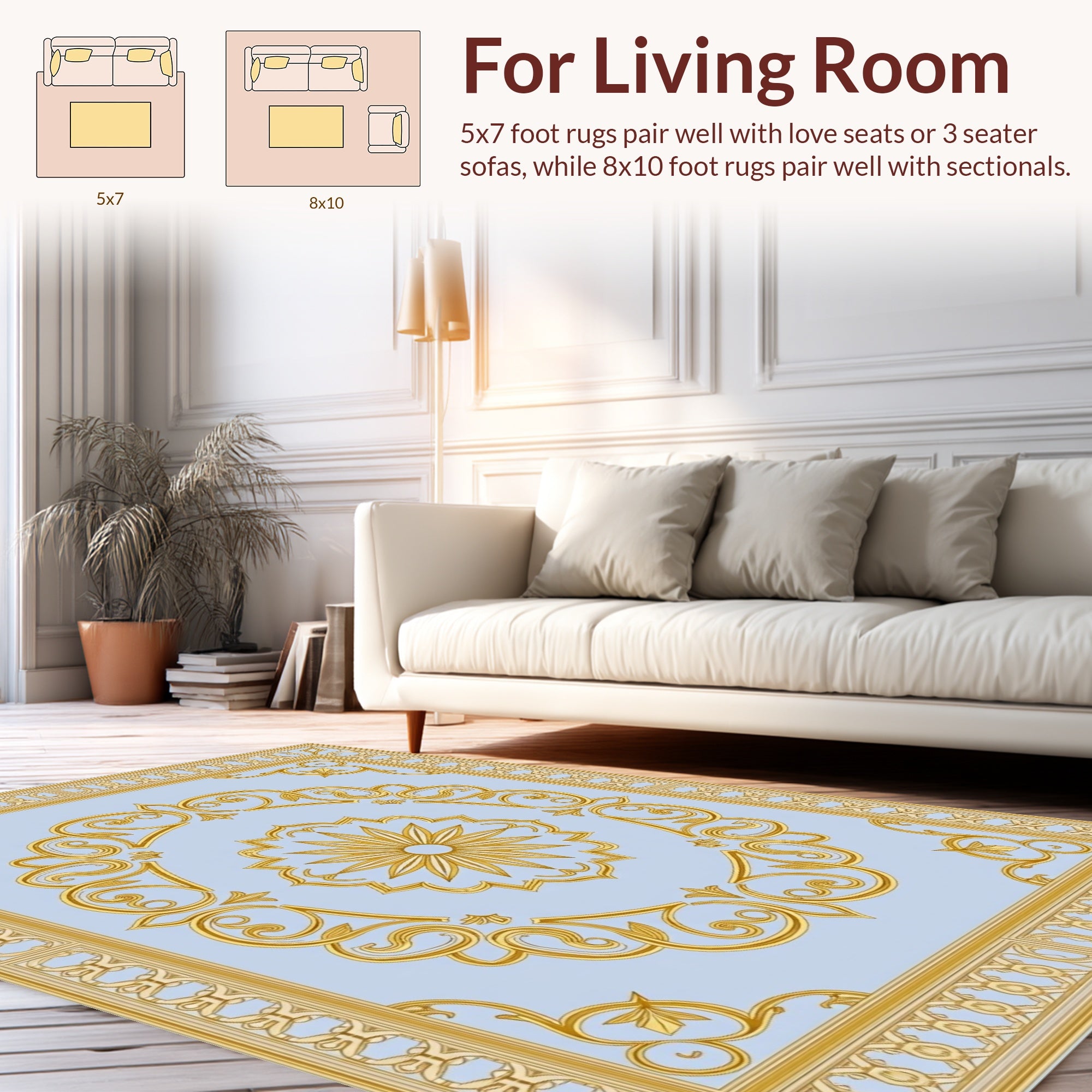 Golden Scrollwork With Sunburst Motif Rug