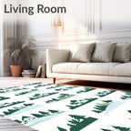 Winter Landscape Houses Pines Pattern Rug