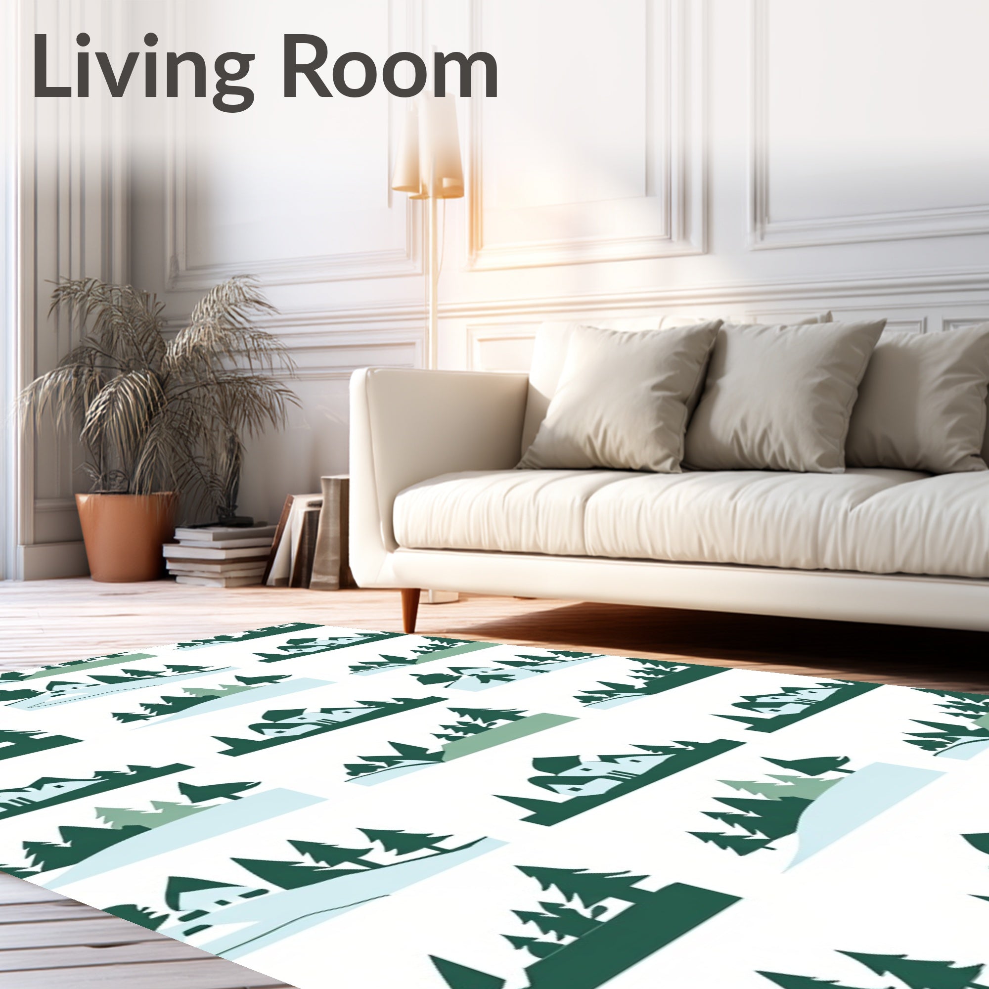 Winter Landscape Houses Pines Pattern Rug