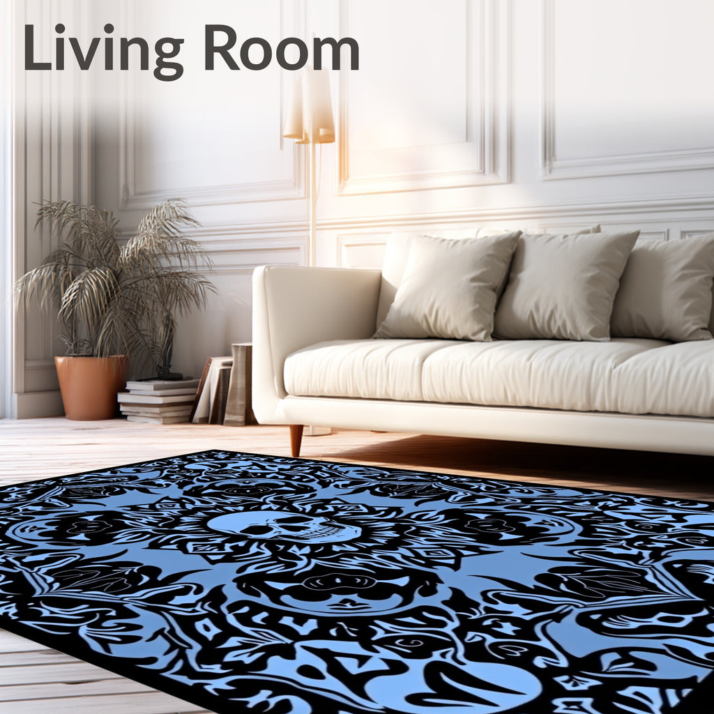 Gothic Skull Blue Black Pattern Rug