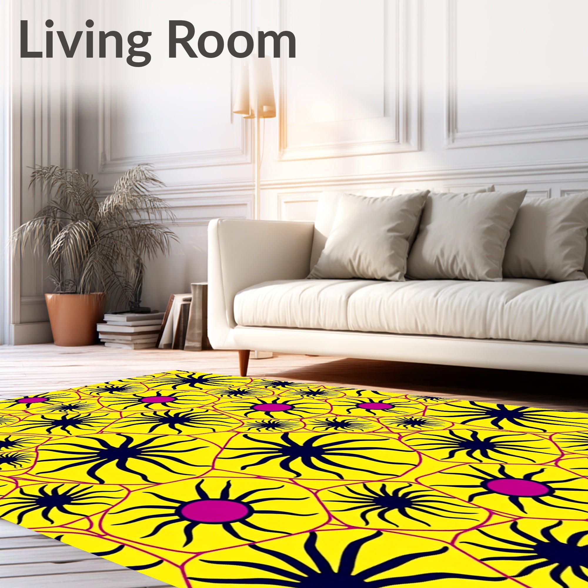 Radiant Starburst Pattern Yellow Rug