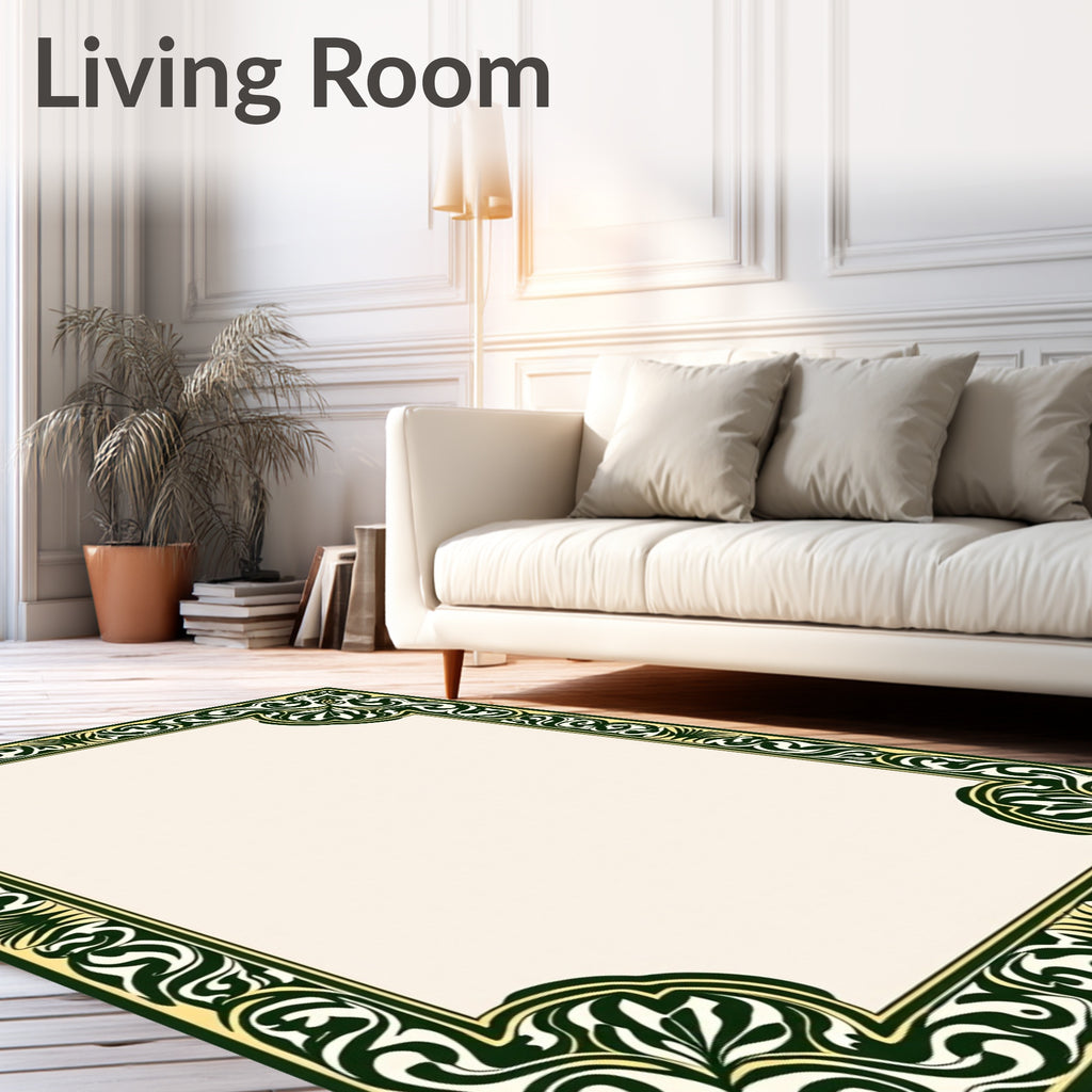 Elegant Dark Green Floral Scroll Pattern Rug