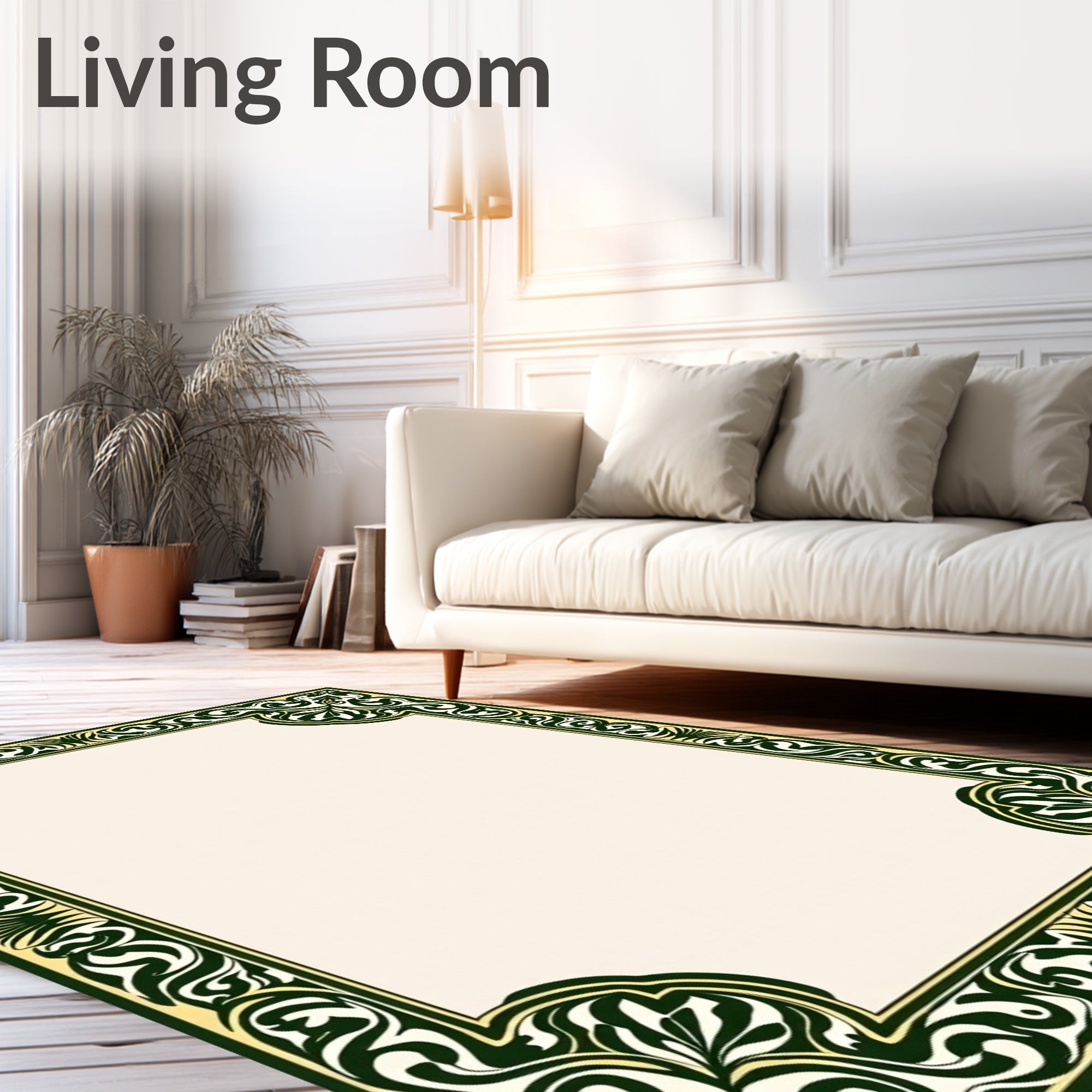 Elegant Dark Green Floral Scroll Pattern Rug