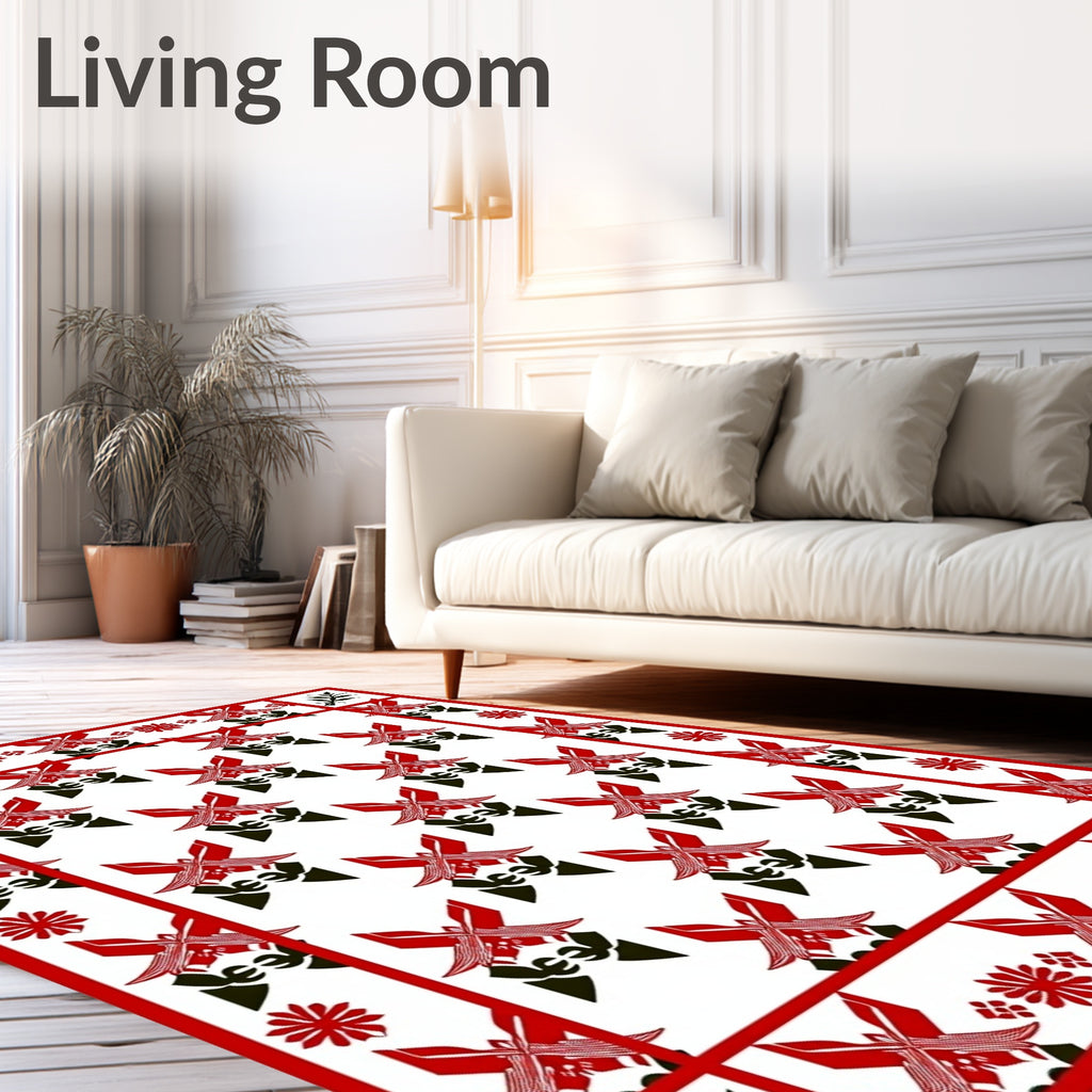 Red Black Abstract Butterfly Pattern Rug