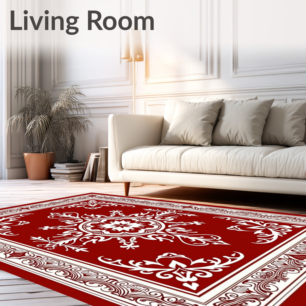 Classic Red Ornamental Floral Pattern Rug