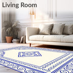 Ornate Blue Cream Medallion Border Rug