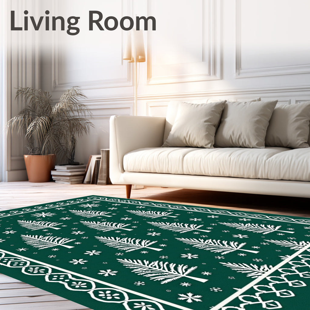 Forest Trees and Snowflakes Design Rug
