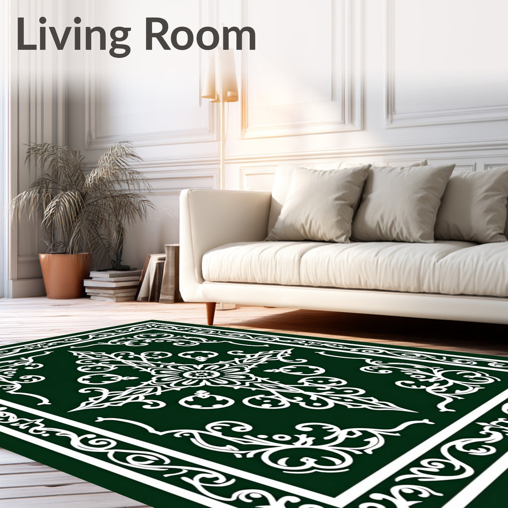 Elegant White Floral Vine Pattern Rug