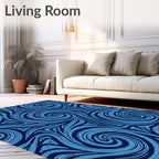 Abstract Swirly Blue Line Art Rug