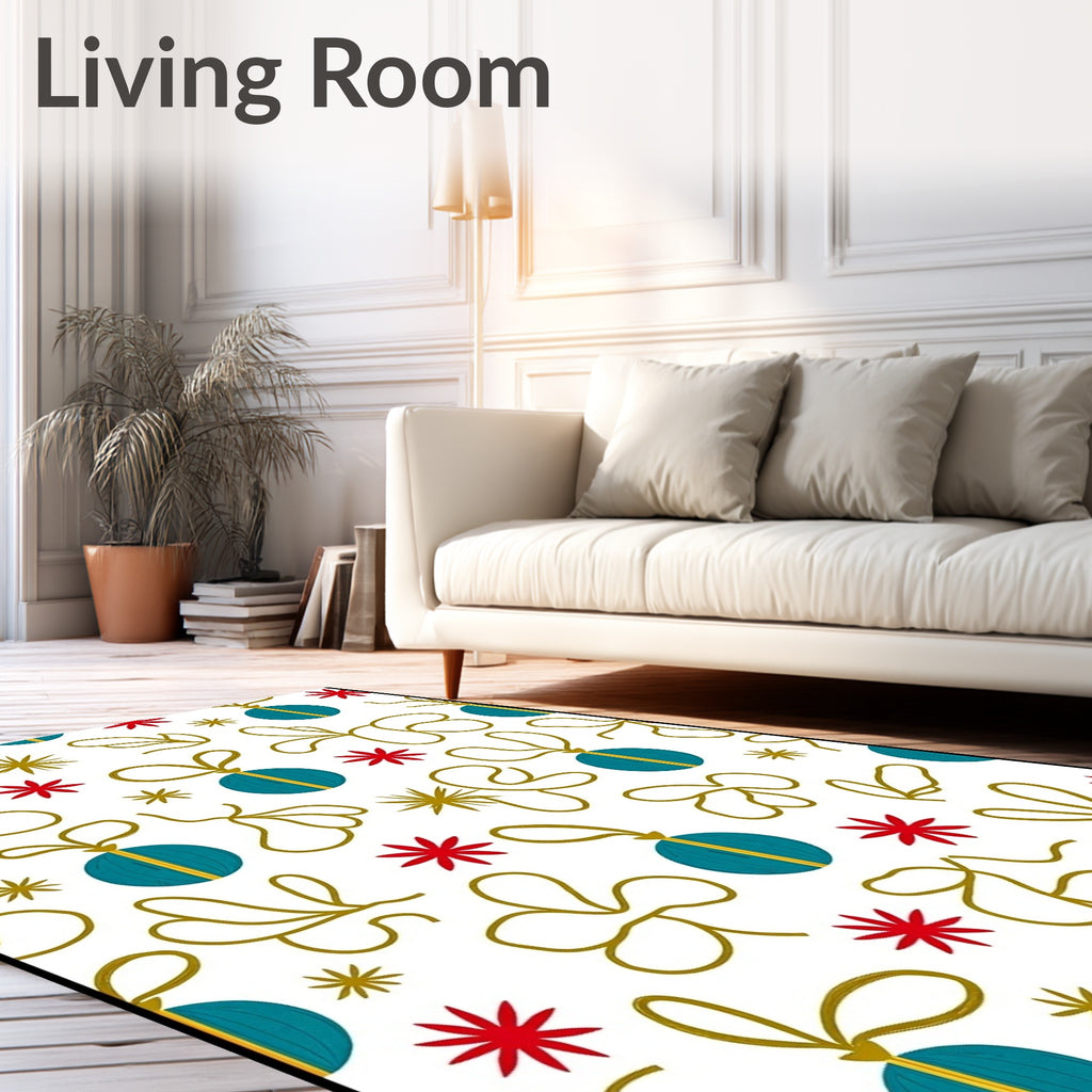 Teal Gold Red Starburst Ornament Confetti Rug