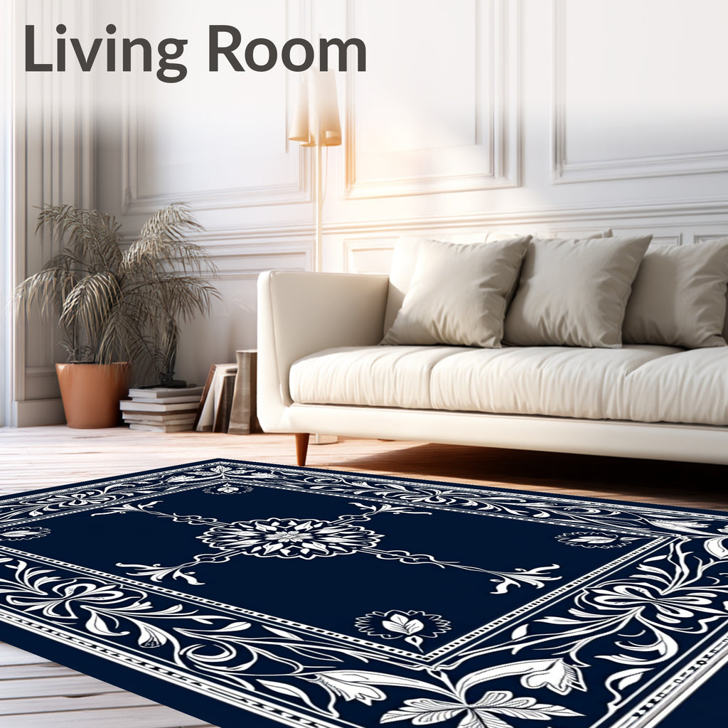 Ornate Floral Bordered Medallion Design Rug