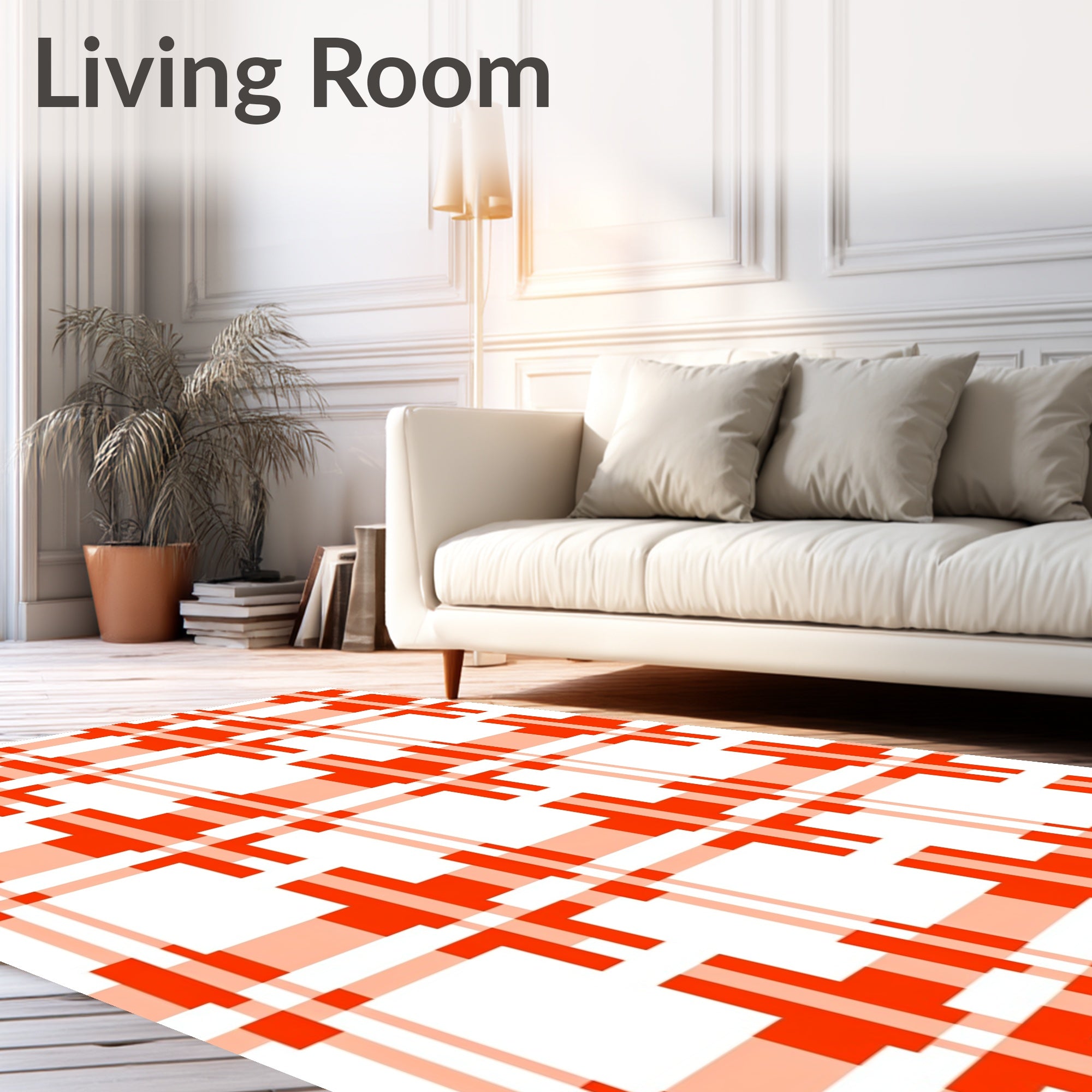 Bold Orange Plaid Pattern Design Rug