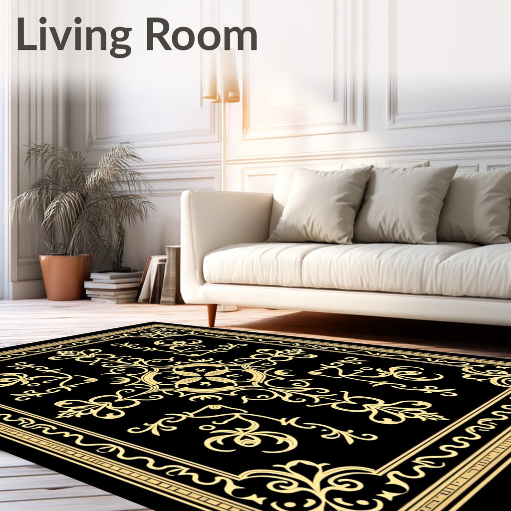 Intricate Golden Floral Border Design Rug