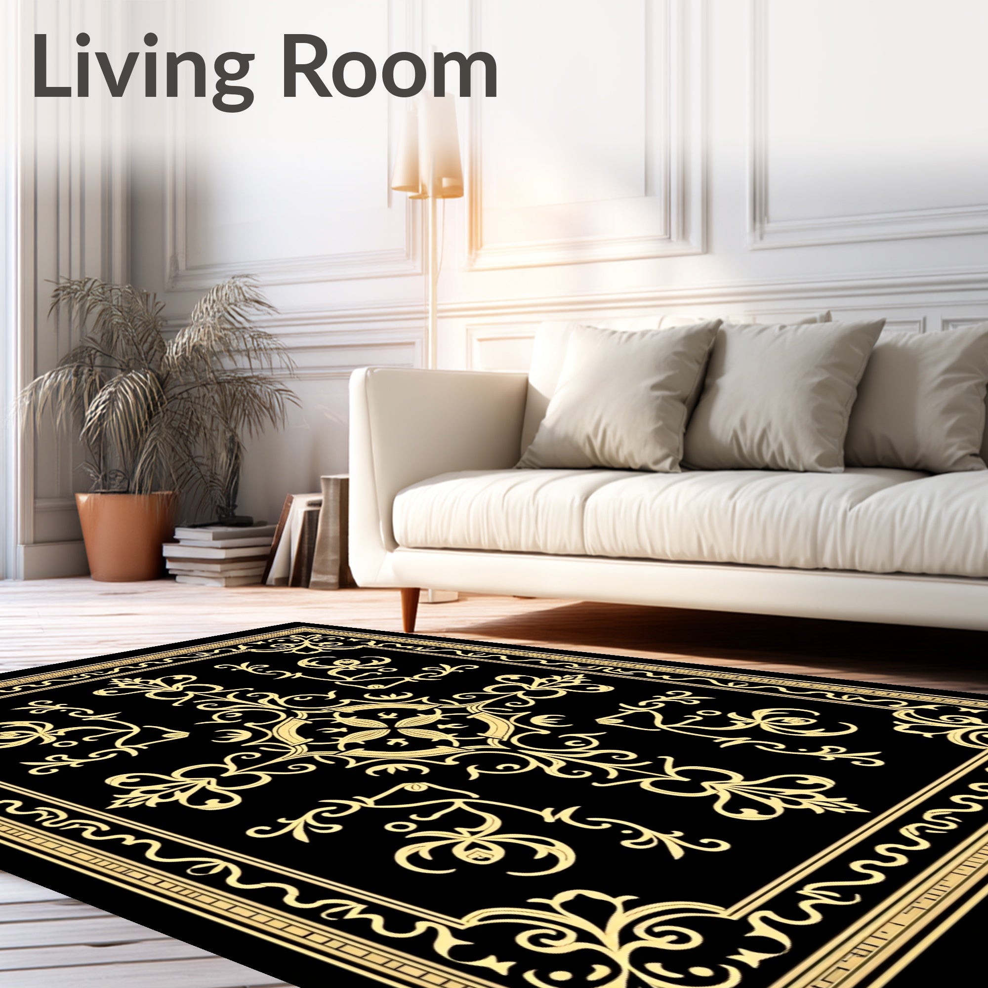 Intricate Golden Floral Border Design Rug