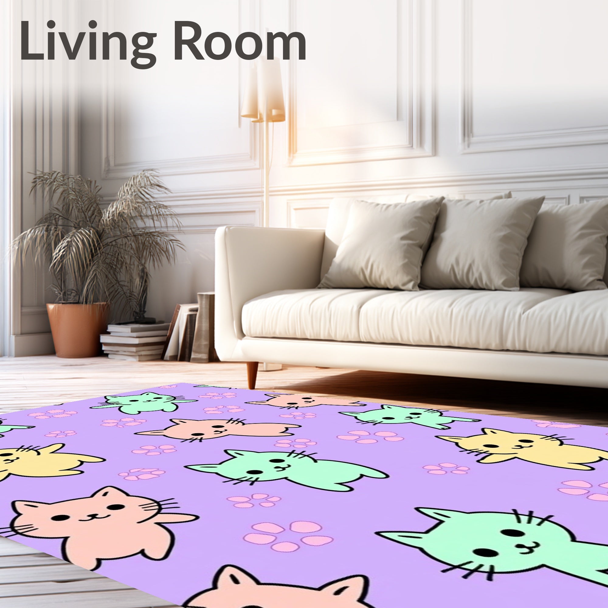 Playful Pastel Cat Paw Print Pattern Rug