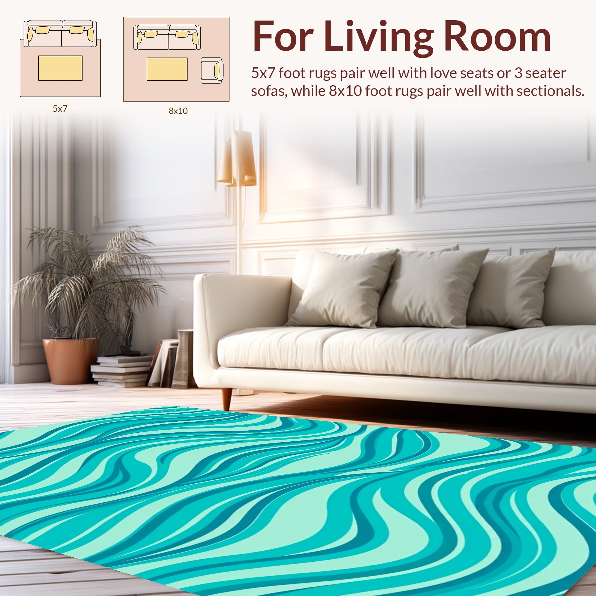 Aqua Waves Abstract Pattern Rug