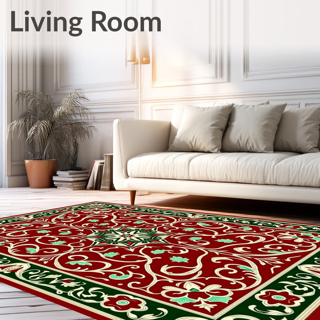 Rich Burgundy Floral Swirls Pattern Rug