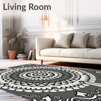 Monochromatic Intricate Radial Floral Design Rug