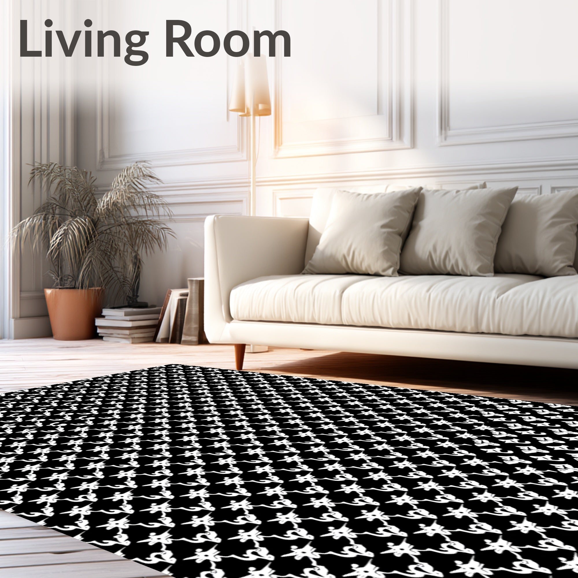 White Abstract Floral Repeat Rug