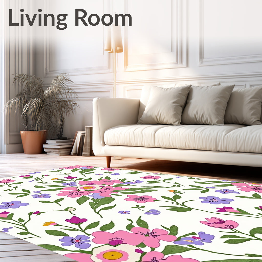 Vibrant Pink Purple Floral Pattern Rug