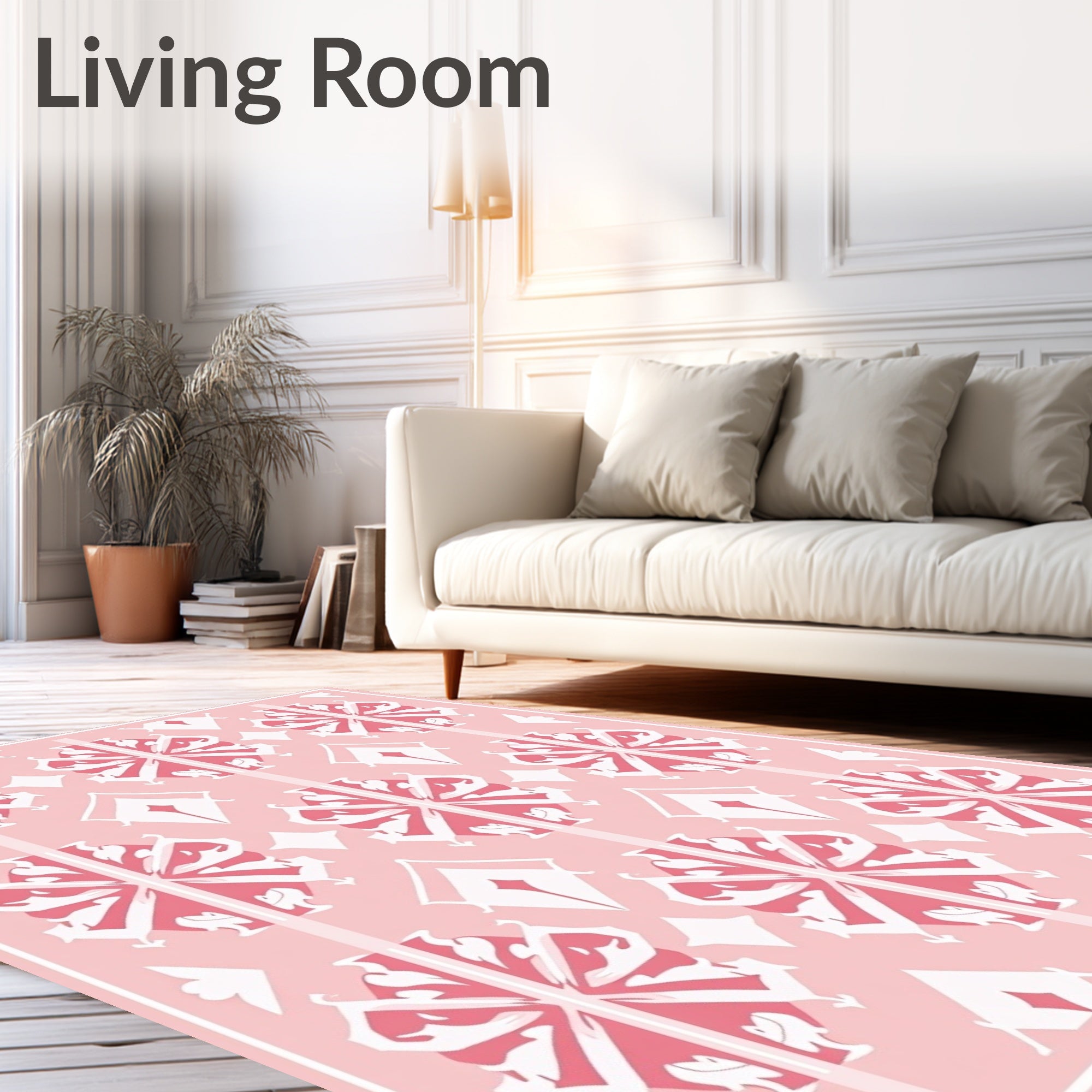 Delicate Pink Floral Geometric Pattern Rug