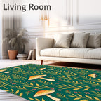 Golden Mushroom Forest Whimsical Rug