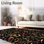 Golden Branches Red Berries Snowflakes Rug
