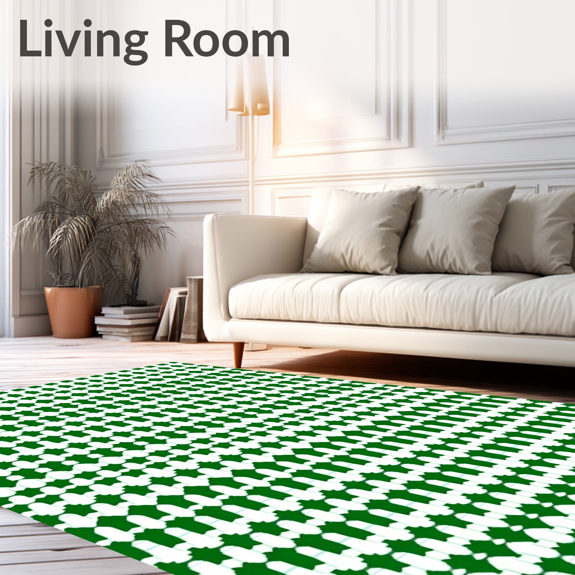 Geometric Pattern Green White Repeat Rug