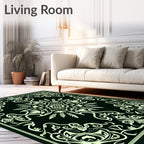 Antique Black Floral Scroll Medallion Rug