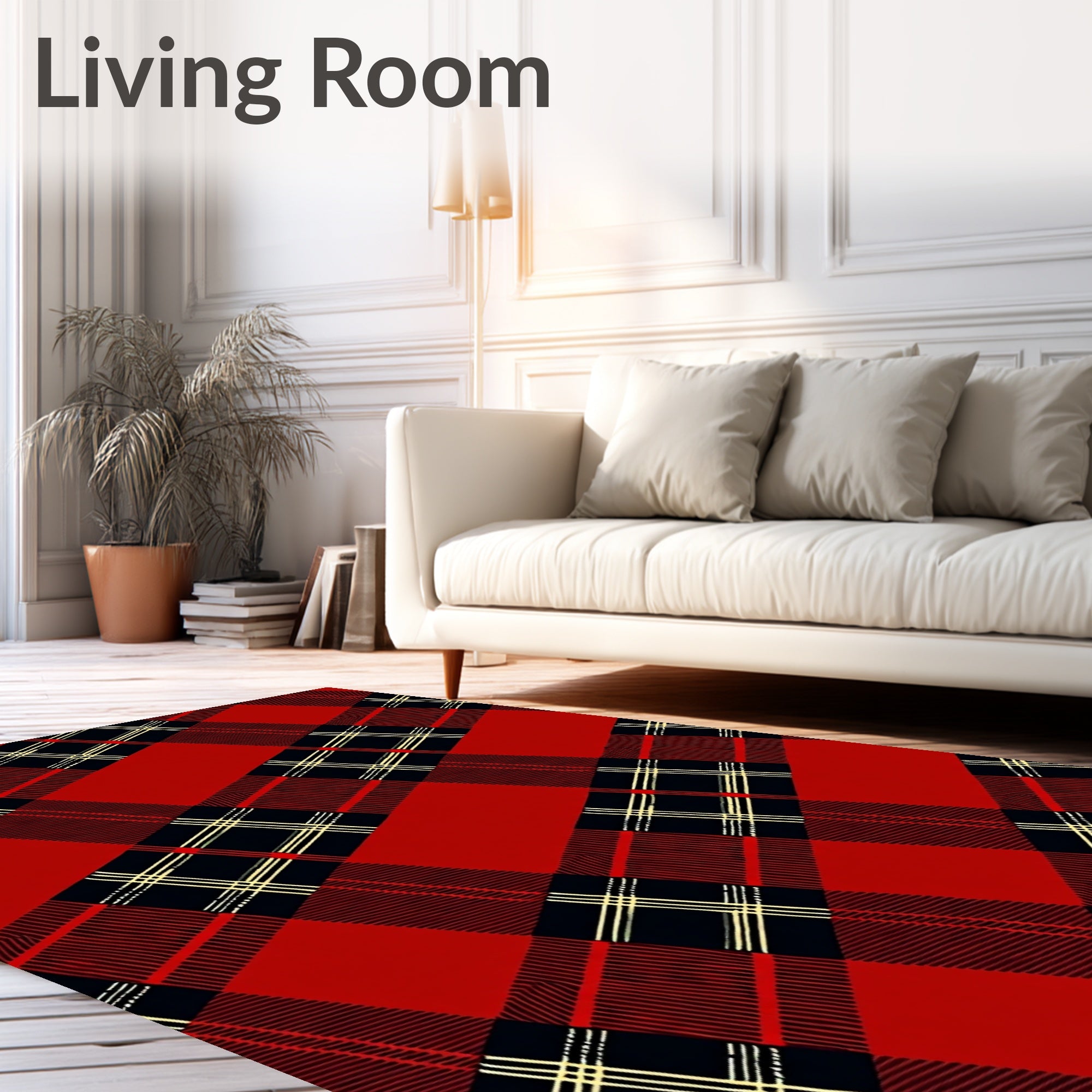 Red Black Classic Plaid Pattern Rug
