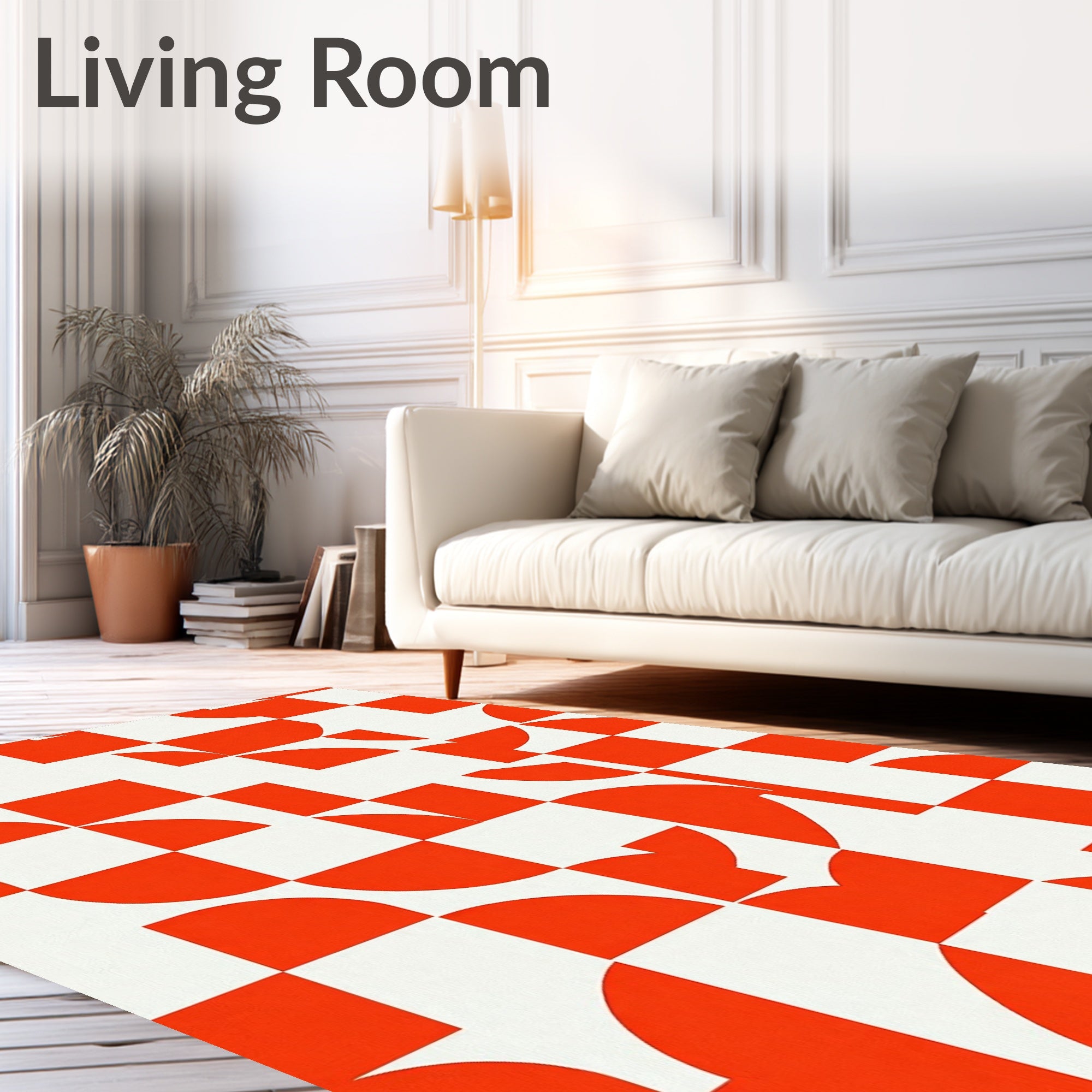 Bold Orange Geometric Checkerboard Rug