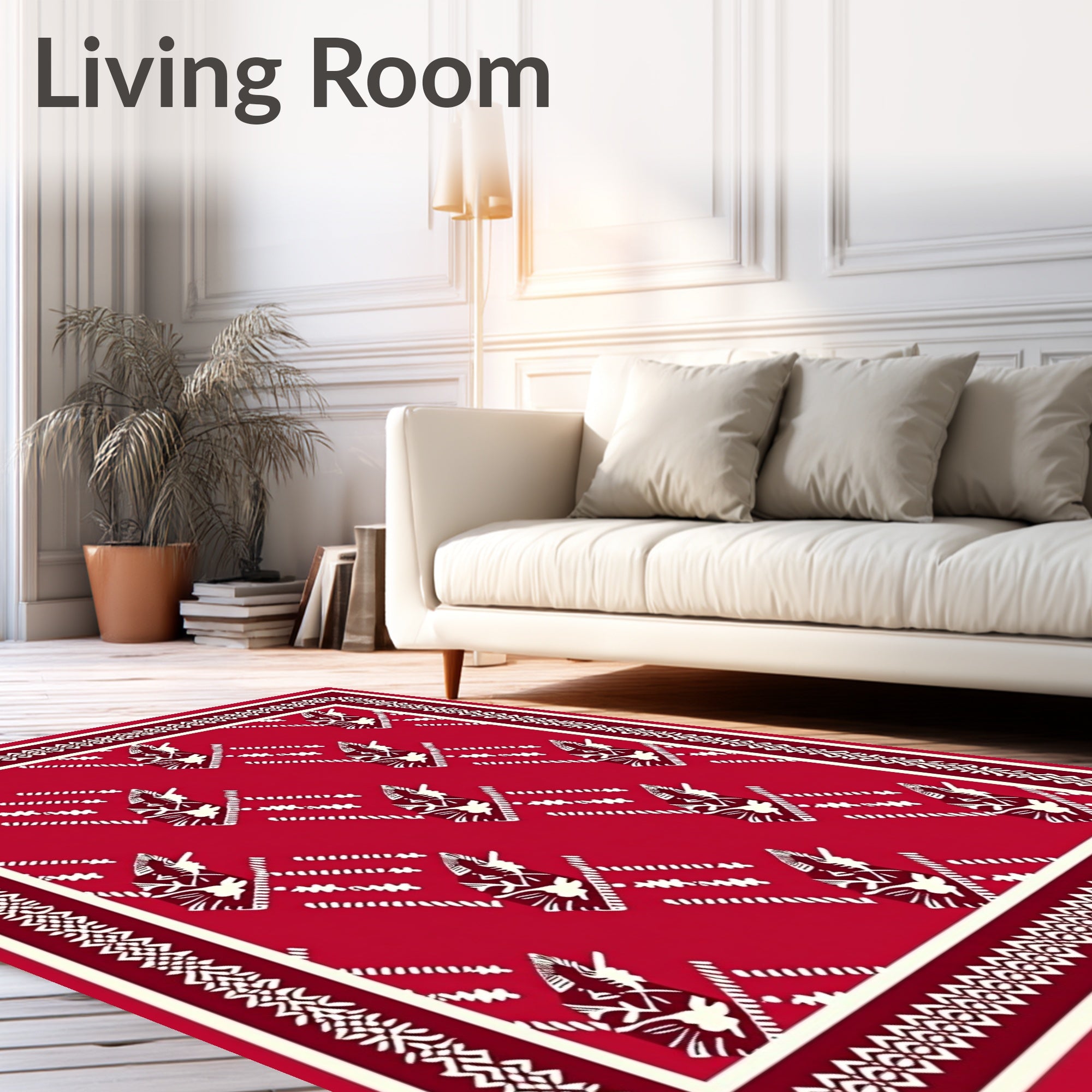 Red White Abstract Figure Pattern Rug