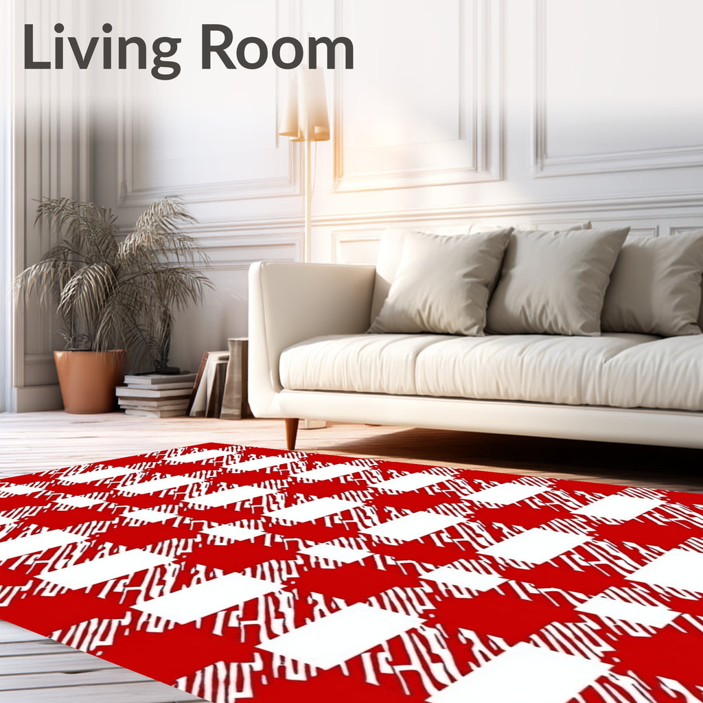 Red White Distressed Plaid Pattern Rug