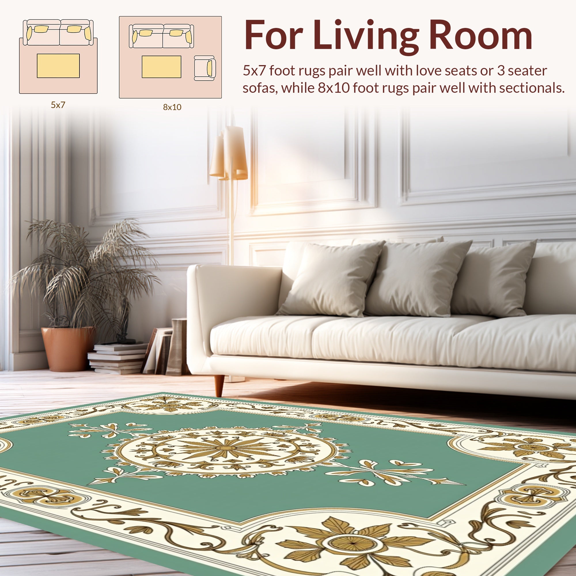 Gold Floral Medallion Green Heritage Rug