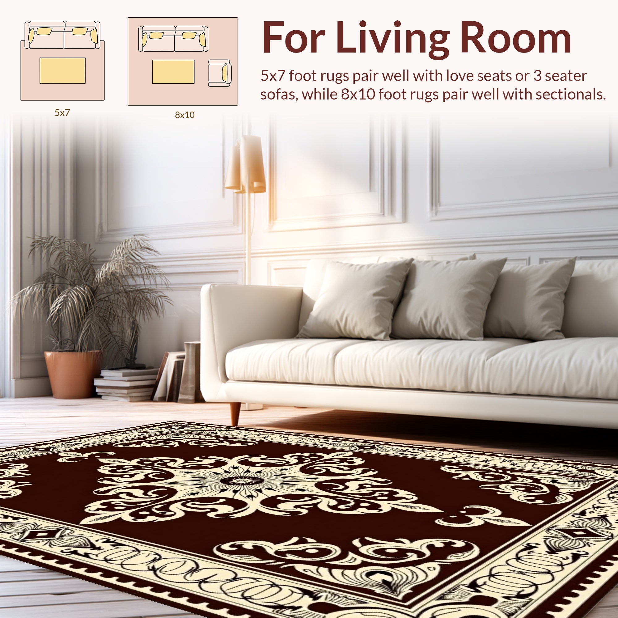 Ornate Floral Scroll Embossed Design Rug