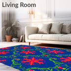 Vibrant Crimson Floral Blue Swirl Rug