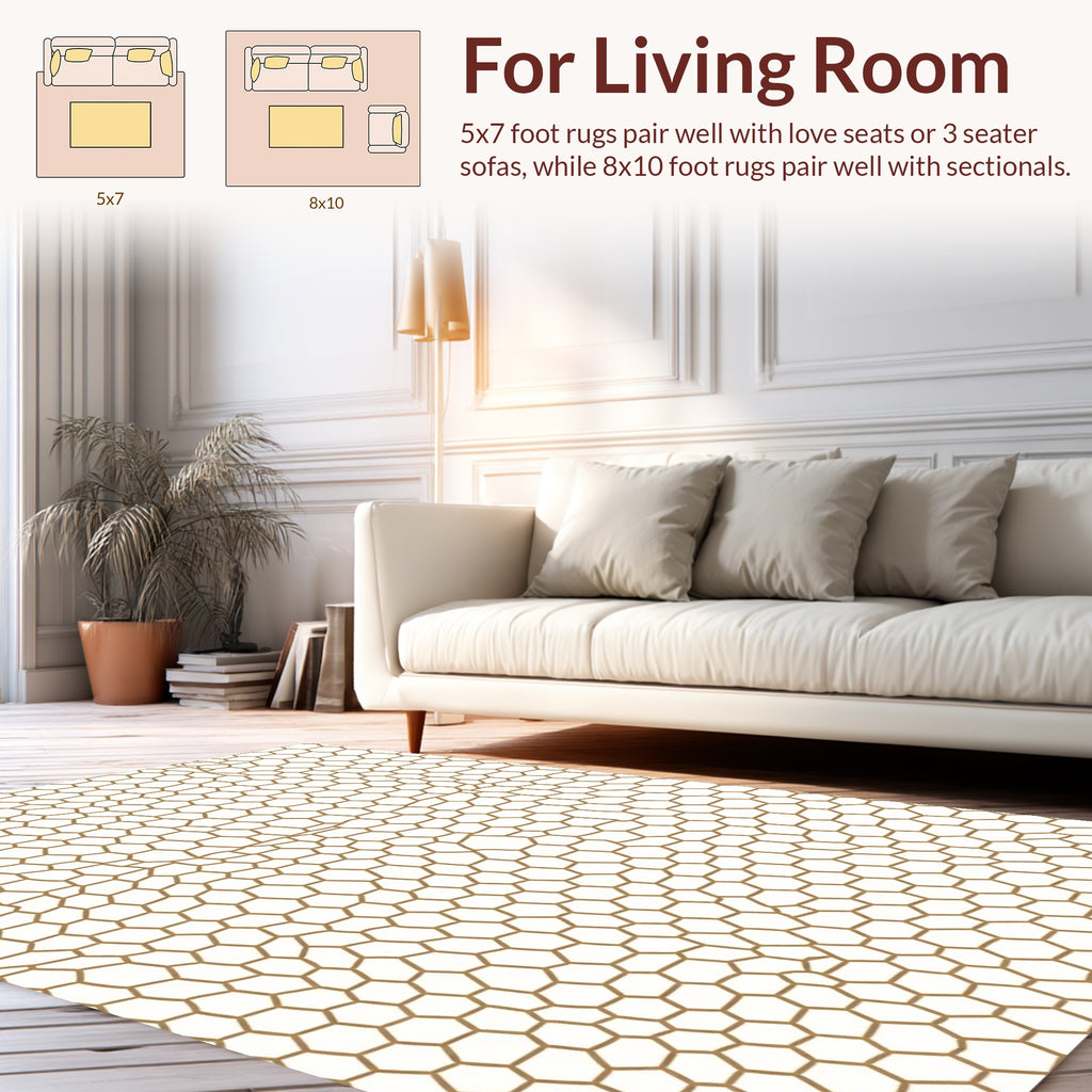 Organic Hexagonal Pattern Brown Lines Rug