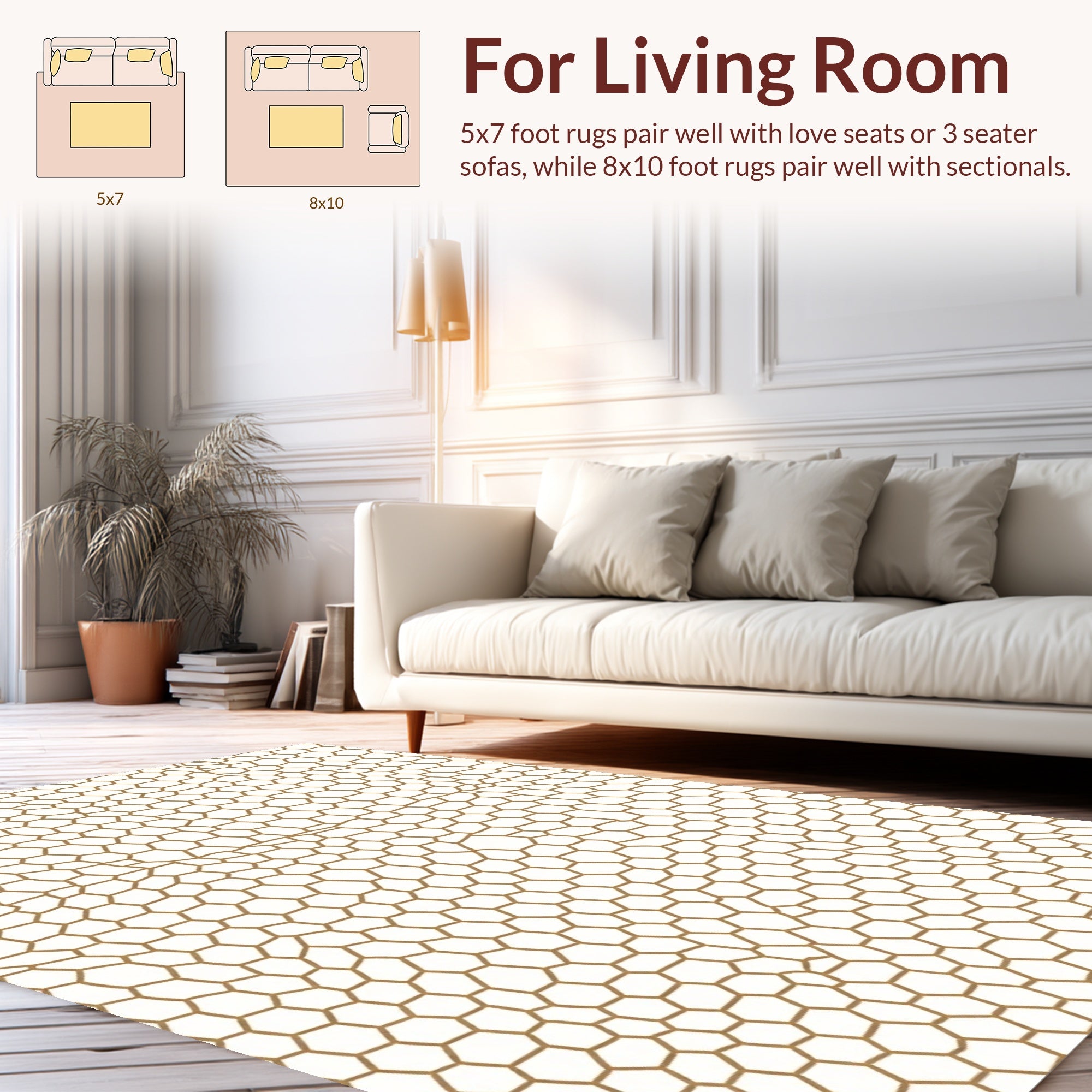Organic Hexagonal Pattern Brown Lines Rug