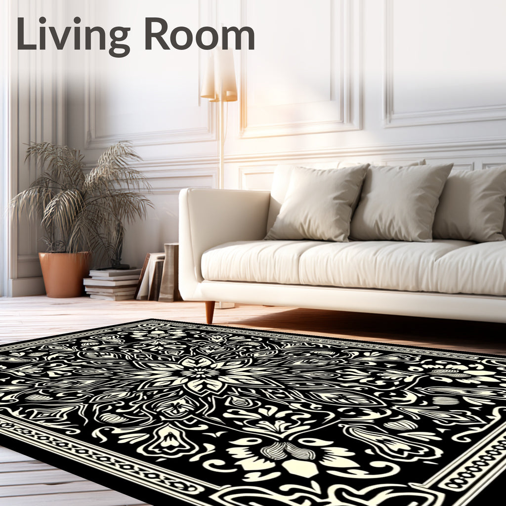 Monochrome Mandala Floral Design Rug