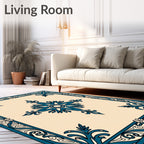 Teal Beige Ornate Scroll Medallion Rug