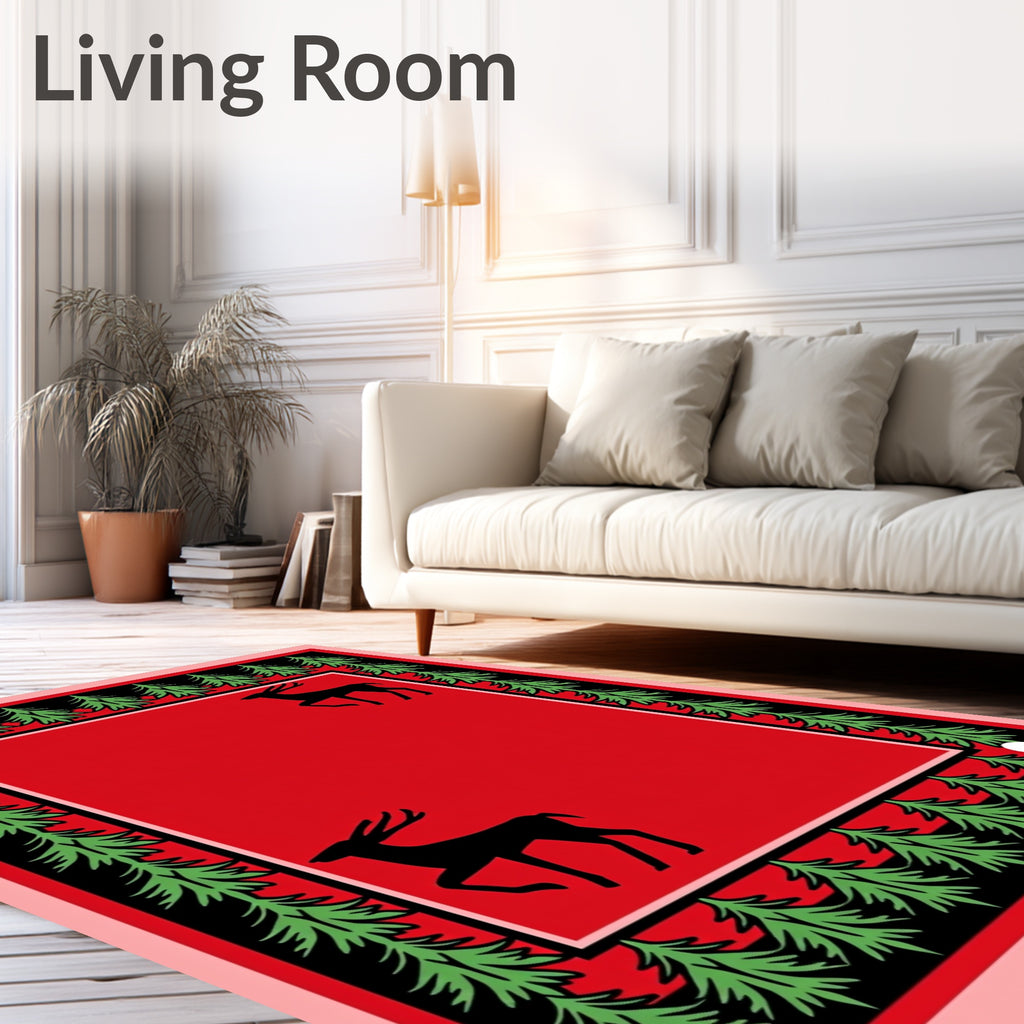 Red Deer Evergreen Border Design Rug