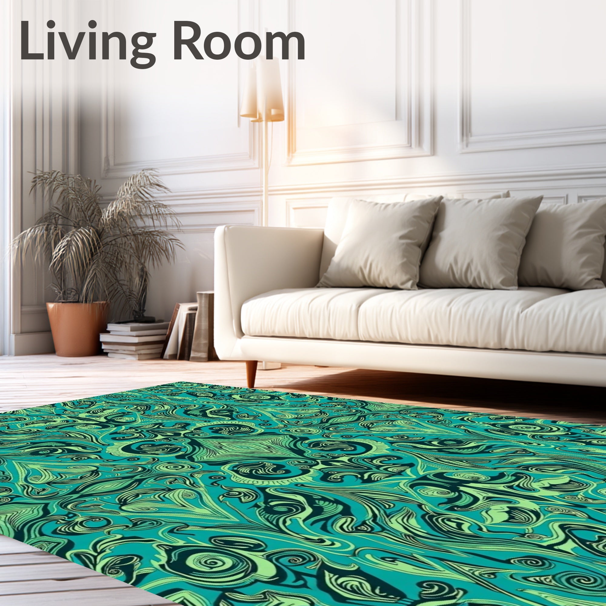 Teal Emerald Swirling Organic Garden Rug
