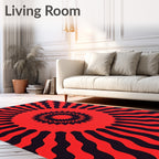 Radial Sunburst Red Black Pattern Rug