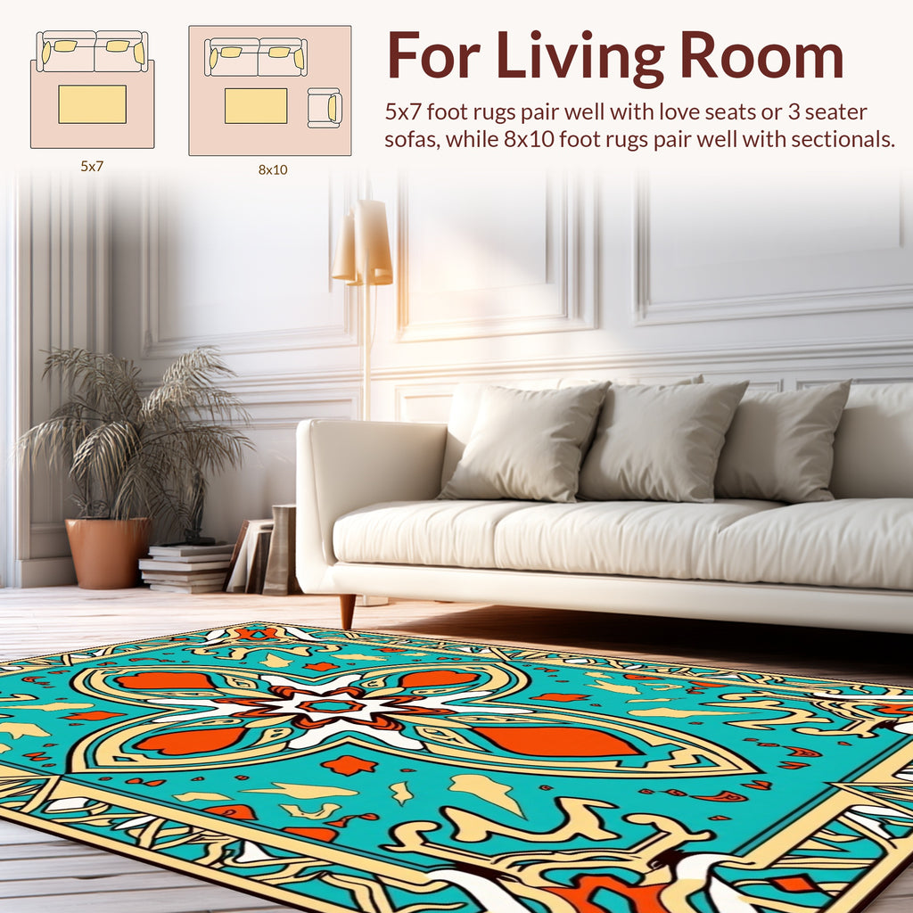 Turquoise Orange Geometric Art Deco Rug