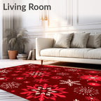 Red White Snowflake Pattern Decor Rug