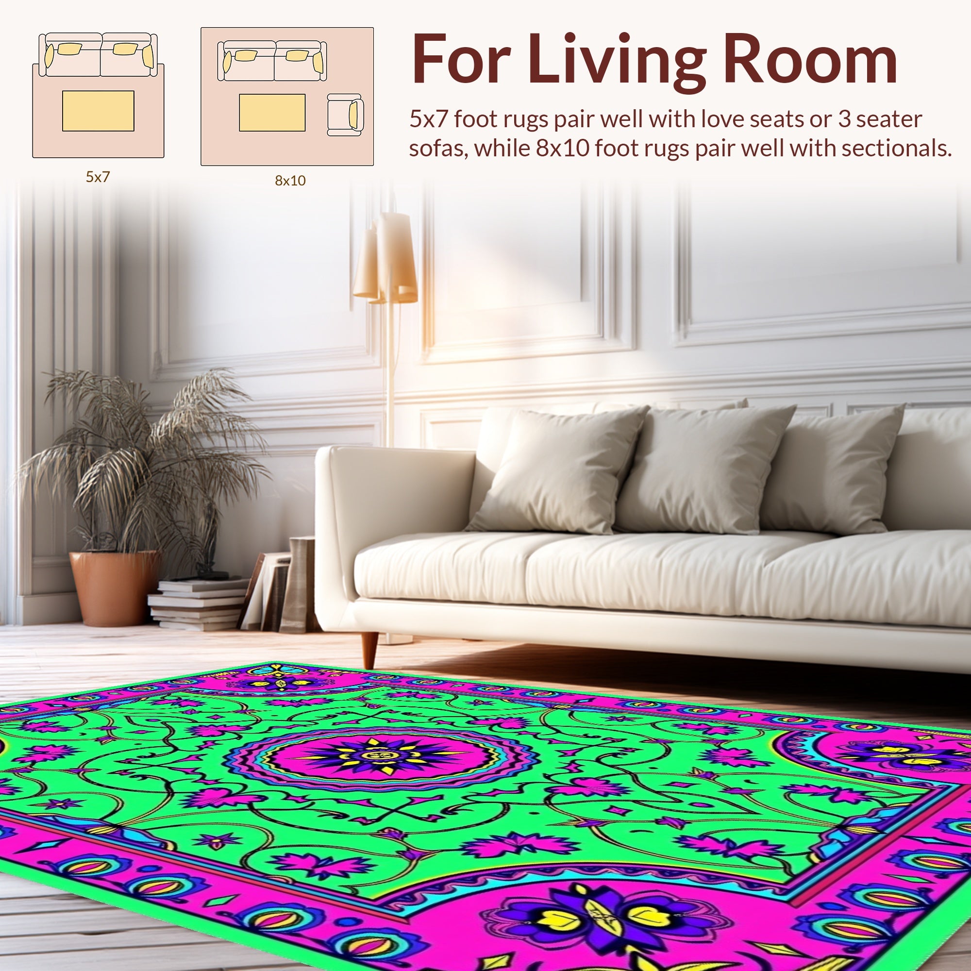 Vibrant Floral Mandala Patterned Rug