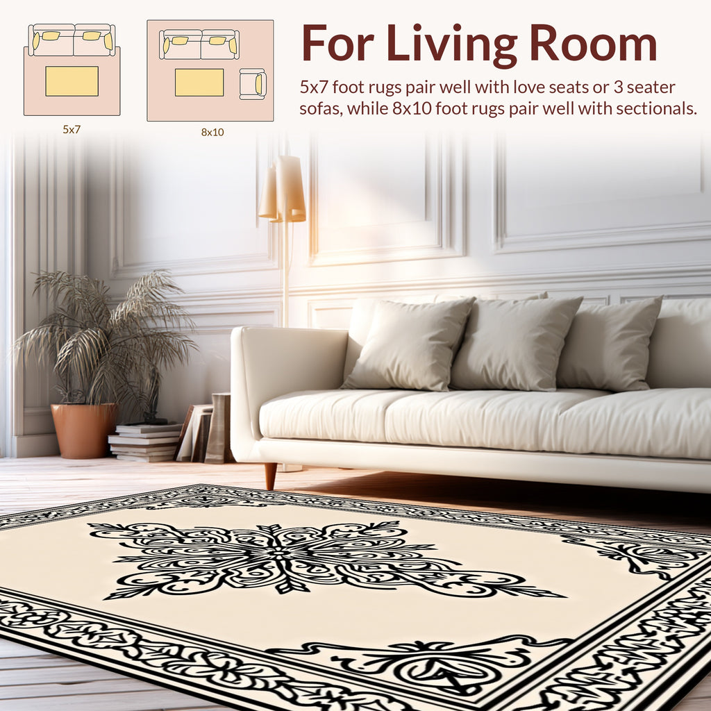 Intricate Floral Outline Pattern Rug